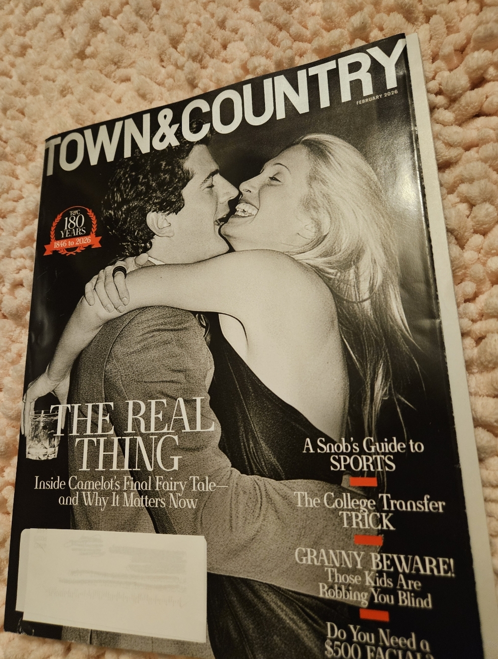 TOWN & COUNTRY Magazine - Black & White Cover. Carolyn And JFK JR